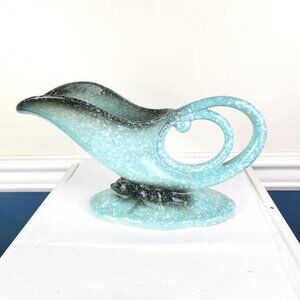 Hull USA Vintage Cornucopia Aqua and Grey Speckled